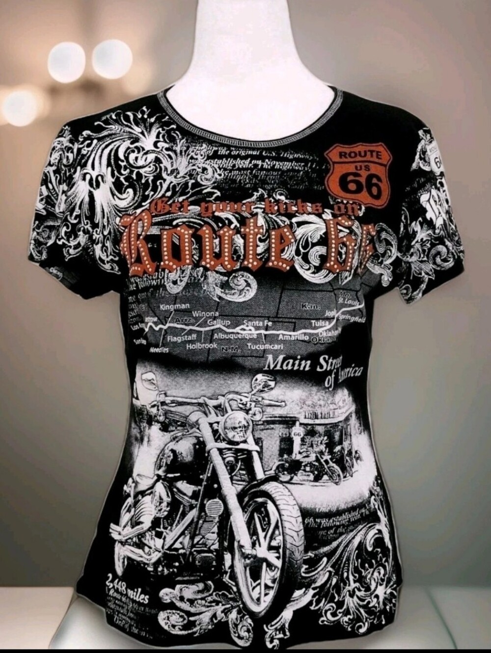 Big Bang Harley-Davidson Like  Black & Orange Route 66 Graphic Tee